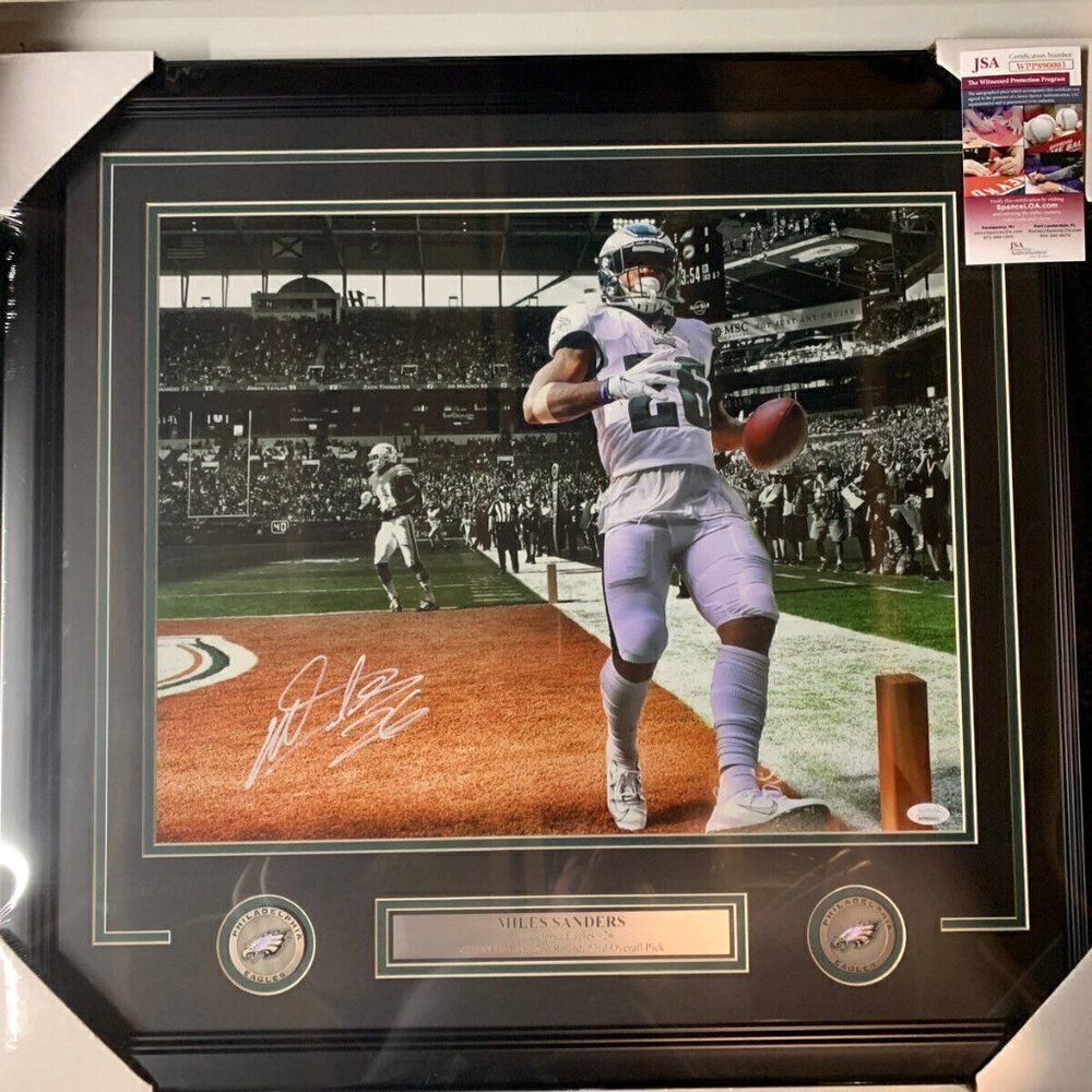 Miles Sanders Autograph Signed Eagles 16x20 Spotlight Photo Framed JSA